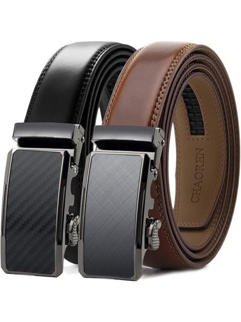 Mens Ratchet Belt 2Pack Leather Dress Belt Adjustable Holeless Gift for Men